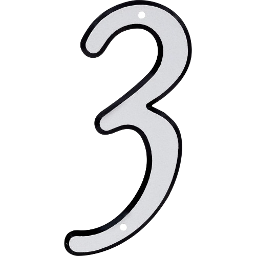 Reflective house number 3 in 4-inch size with nail-on holes for easy outdoor home improvement installation