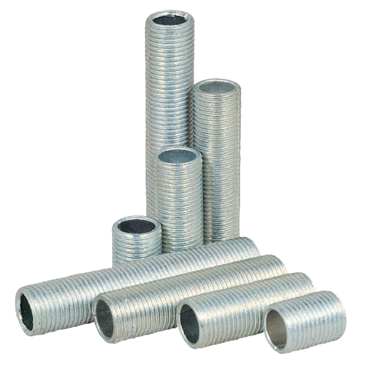 Set of zinc-plated steel all-thread nipples in various sizes for lighting, electrical, and lamp parts under $50 collections