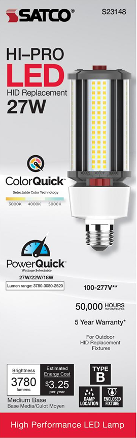 High-performance LED bulb with selectable wattage and color temperature for outdoor and enclosed fixtures in home improvement