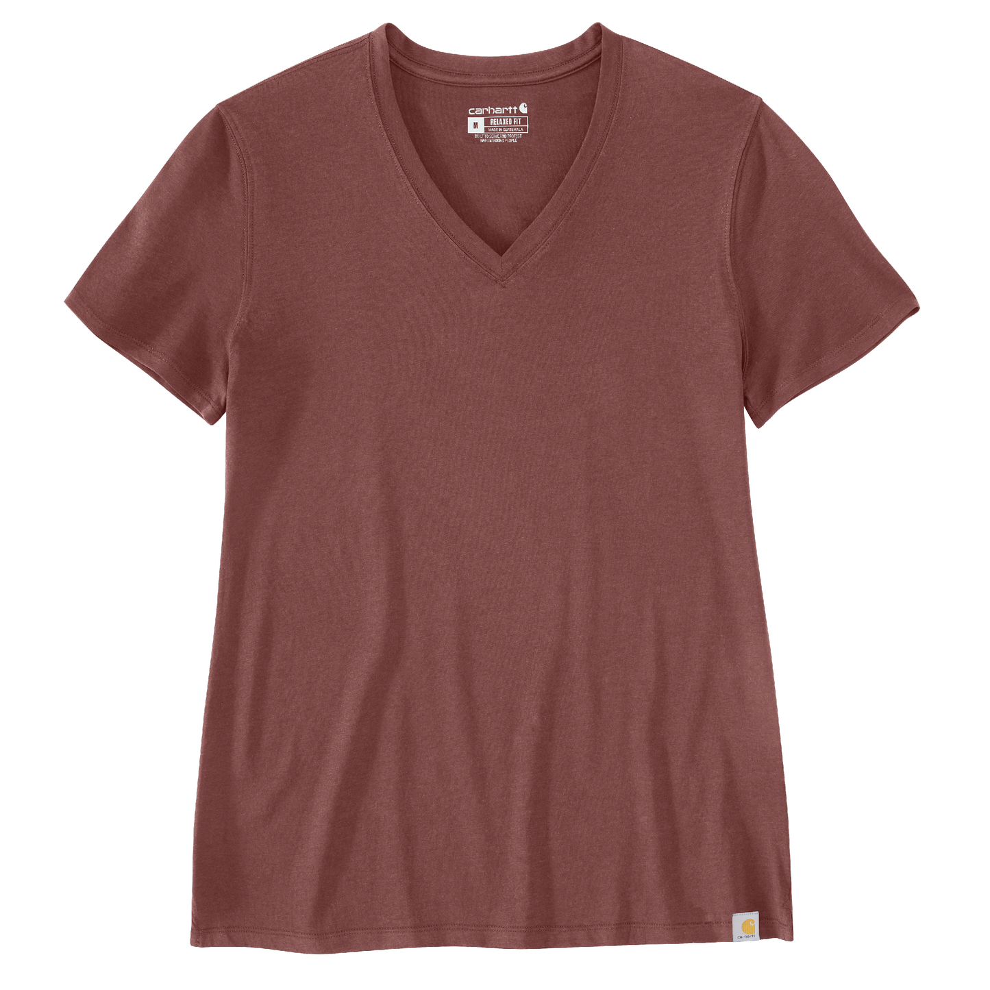 Soft lightweight women's short sleeve V-neck shirt in muted apple butter color for casual wear
