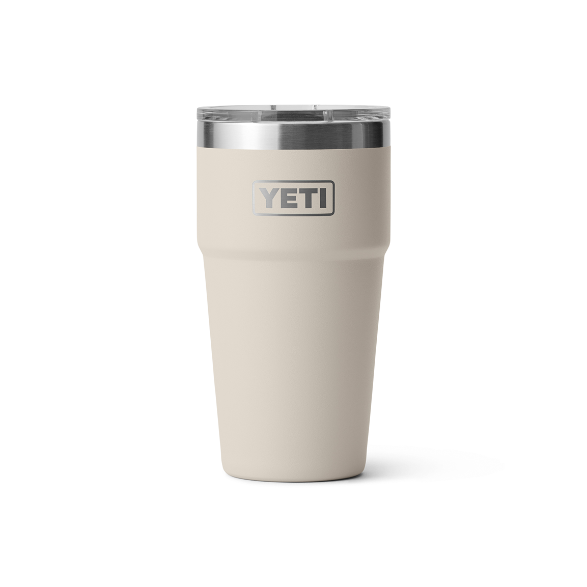 Durable 20 oz. stackable drinkware cup in neutral beige with clear lid, ideal for kitchen, tableware, and outdoor use