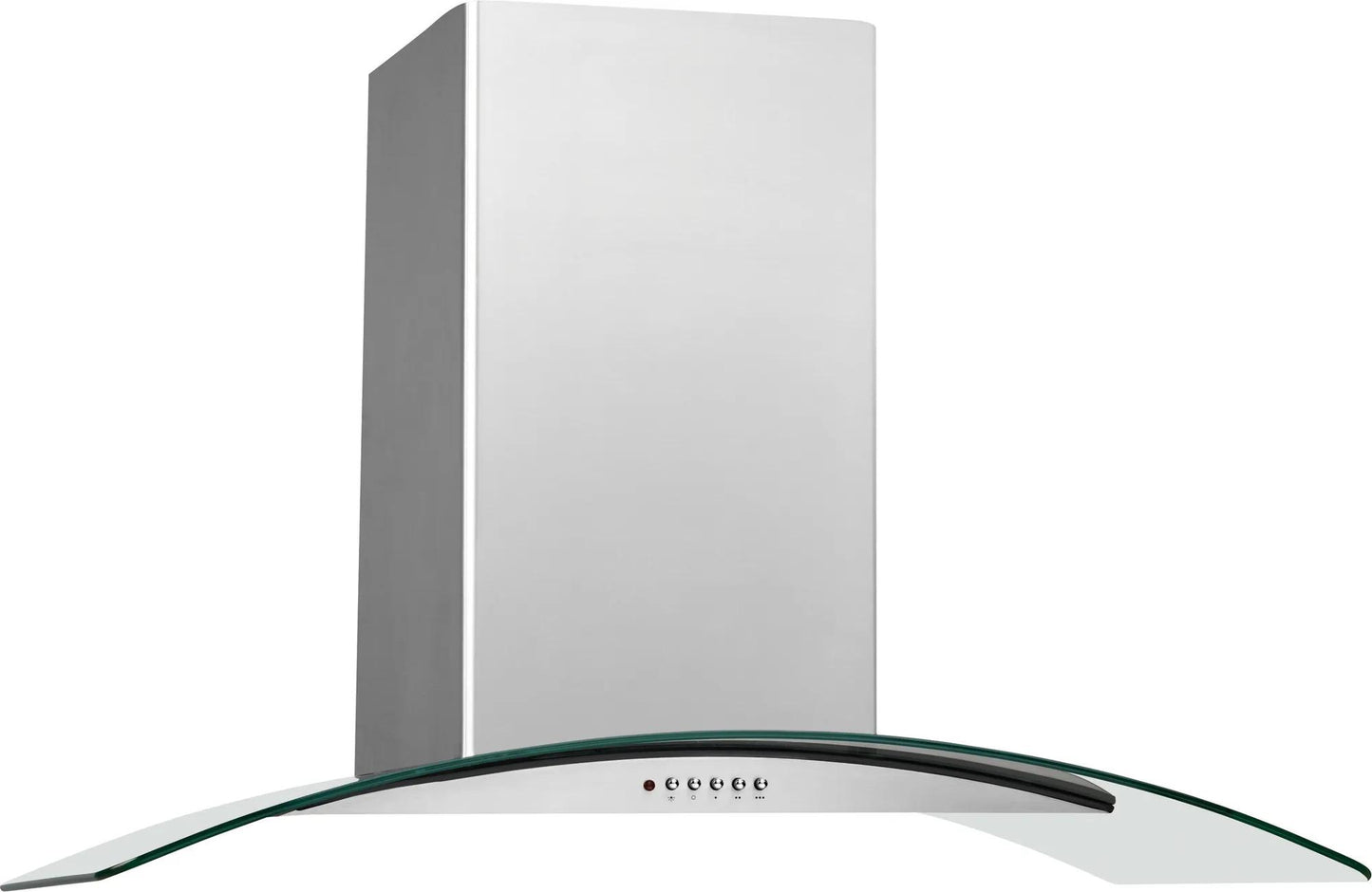 Wall-mount kitchen hood with curved glass canopy and stainless steel finish from Range Hoods collection at Hartville Hardware