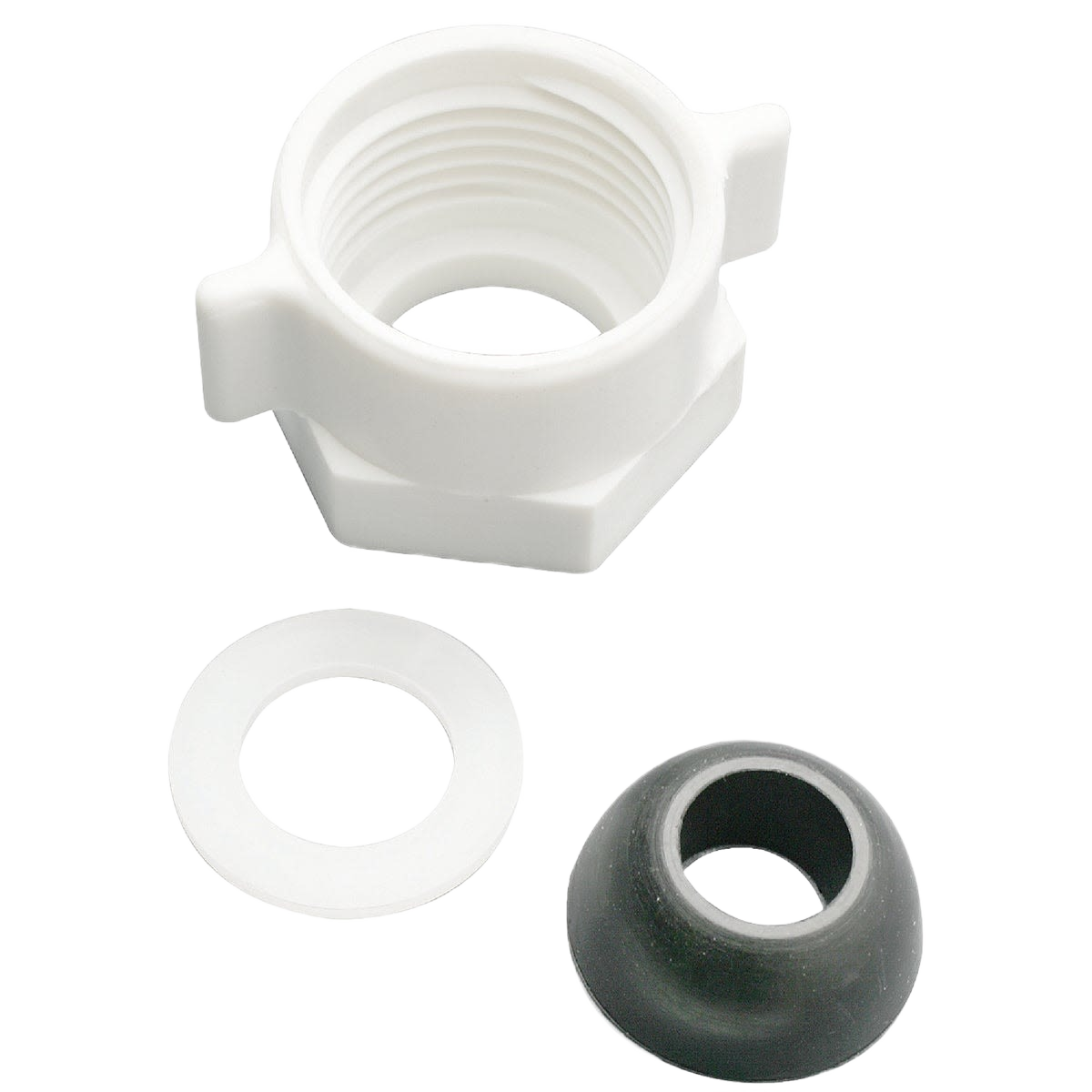 White plastic wing nut coupling with rubber cone washer for plumbing parts and toilet repair projects under $50