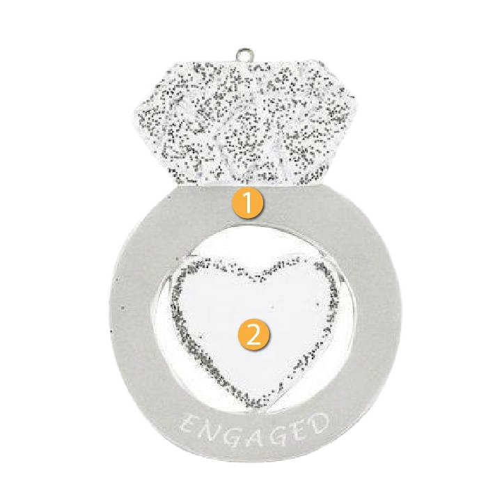 Silver and glitter engagement ring ornament with heart detail, festive Christmas decoration ideal for under $50 gifts