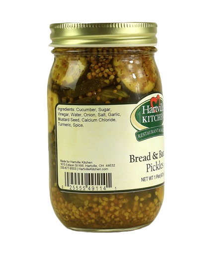 Glass jar of Hartville Kitchen Bread and Butter Pickles with mustard seeds in preserved goods and Fruits & Vegetables collection
