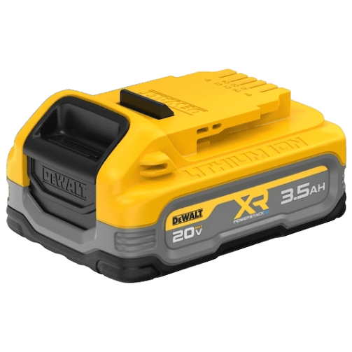Yellow and gray 20V XR POWERSTACK 3.5Ah battery pack designed for extended runtime in power tool accessories and home improvement