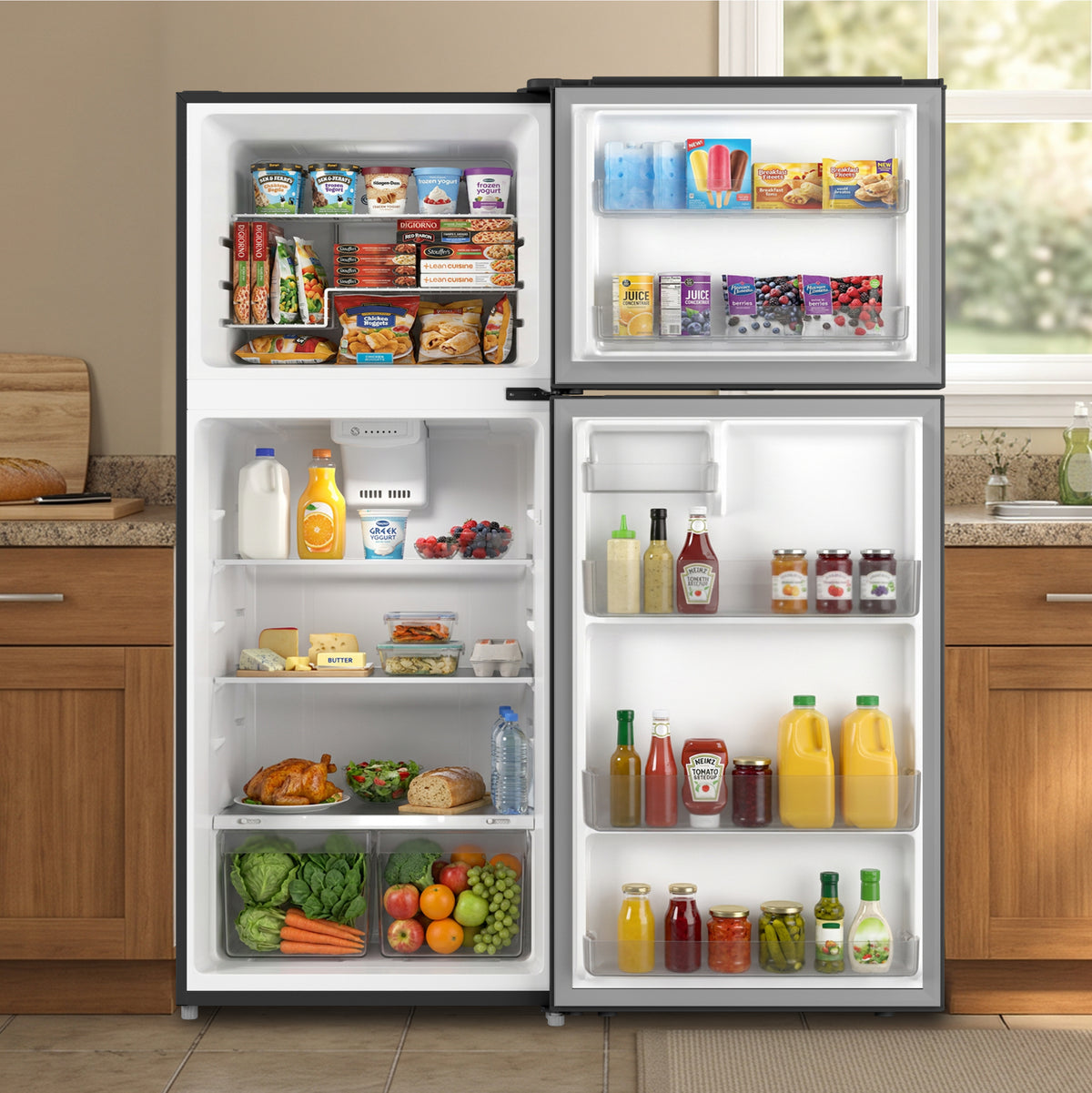 Element Electronics 17.6 cu. ft. Top Freezer Refrigerator, Ice Maker Ready - Black, ENERGY STAR (ENR18TFGCB)