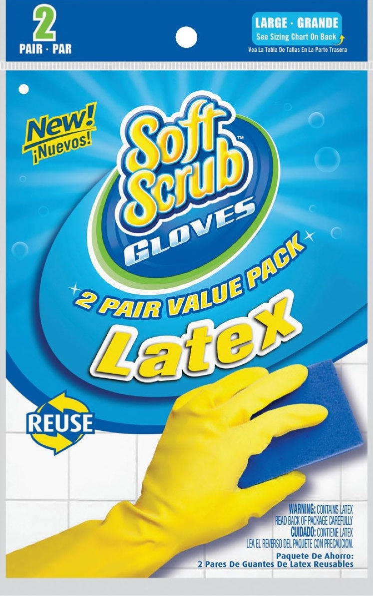Large yellow latex gloves in 2-pack for cleaning with durable reuse design in rubber gloves and cleaning tools collections