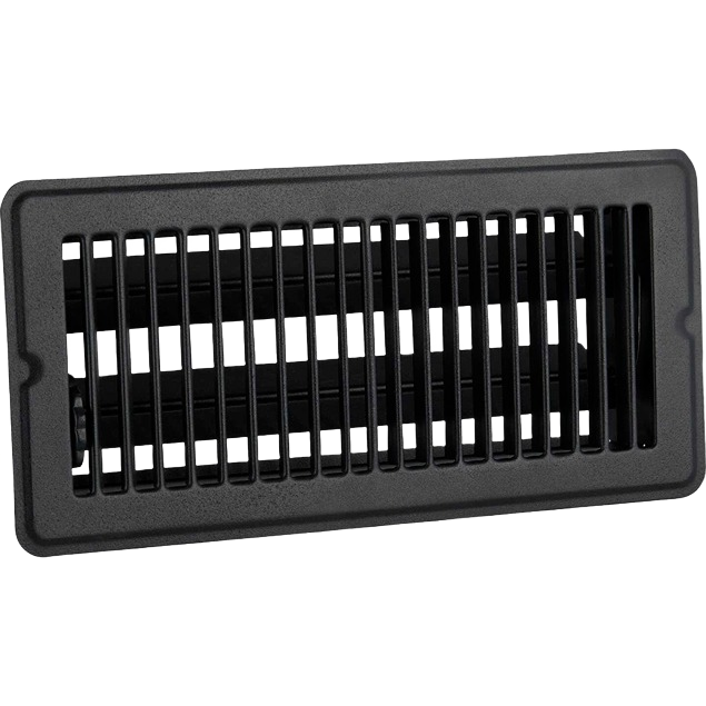 Matte black steel floor register with adjustable louvers for ventilation and home improvement projects