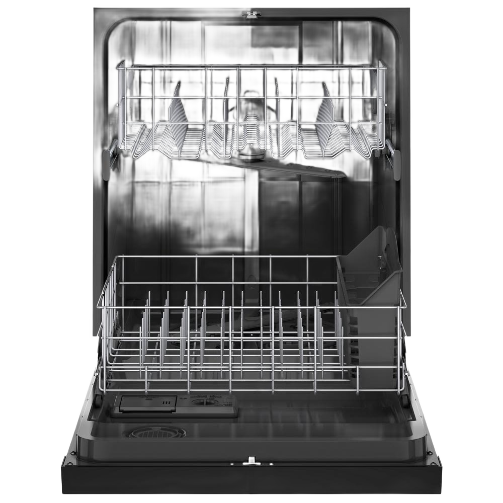 Open Amana® dishwasher with midnight interior and stainless steel racks for kitchen and home improvement tools