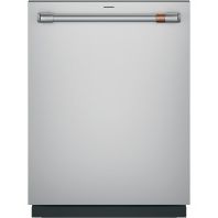 Front view of a stainless steel smart dishwasher with modern handle from dishwashers and kitchenware collection