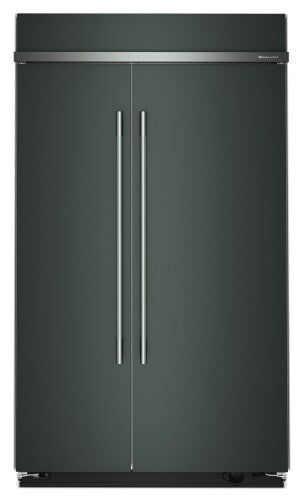 built-in side-by-side refrigerator with platinum interior and sleek handles for modern kitchen appliances and home improvement