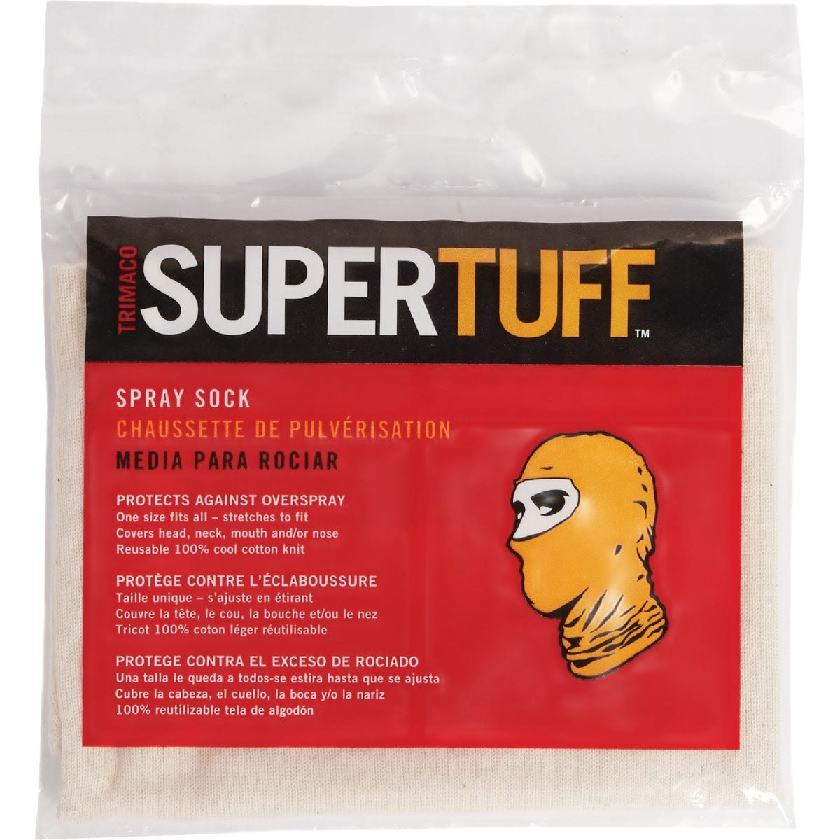 Cotton spray sock hood for head and face protection against overspray in paint and home improvement tasks