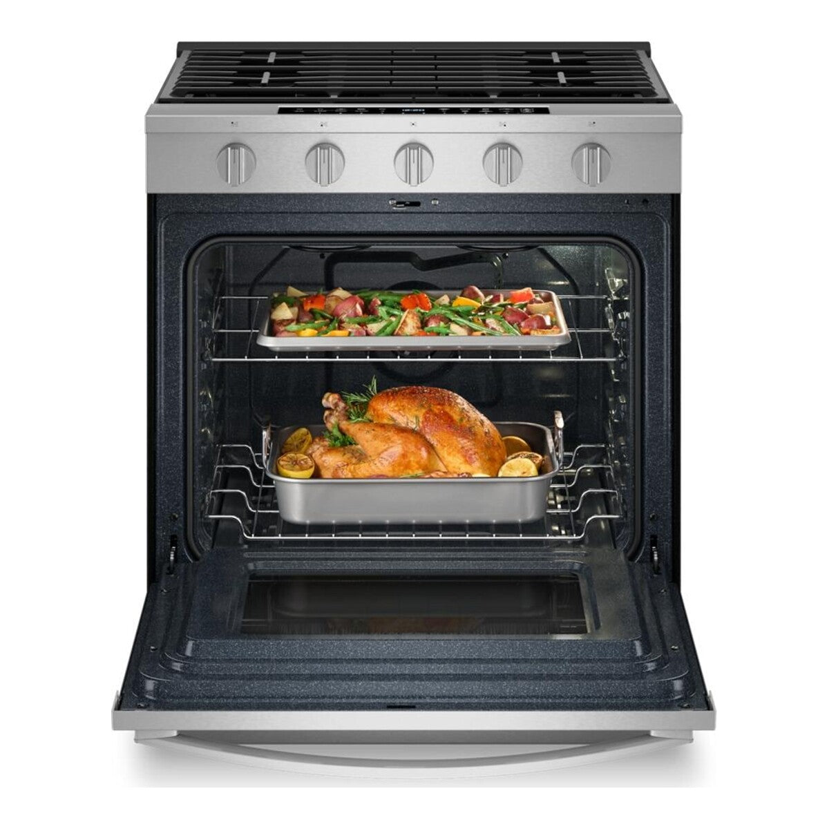 30-inch Smart Slide In Gas Range with Air Cooking Technology, No Preheat Air Fry, Steam/Self Clean and High Speed Preheat