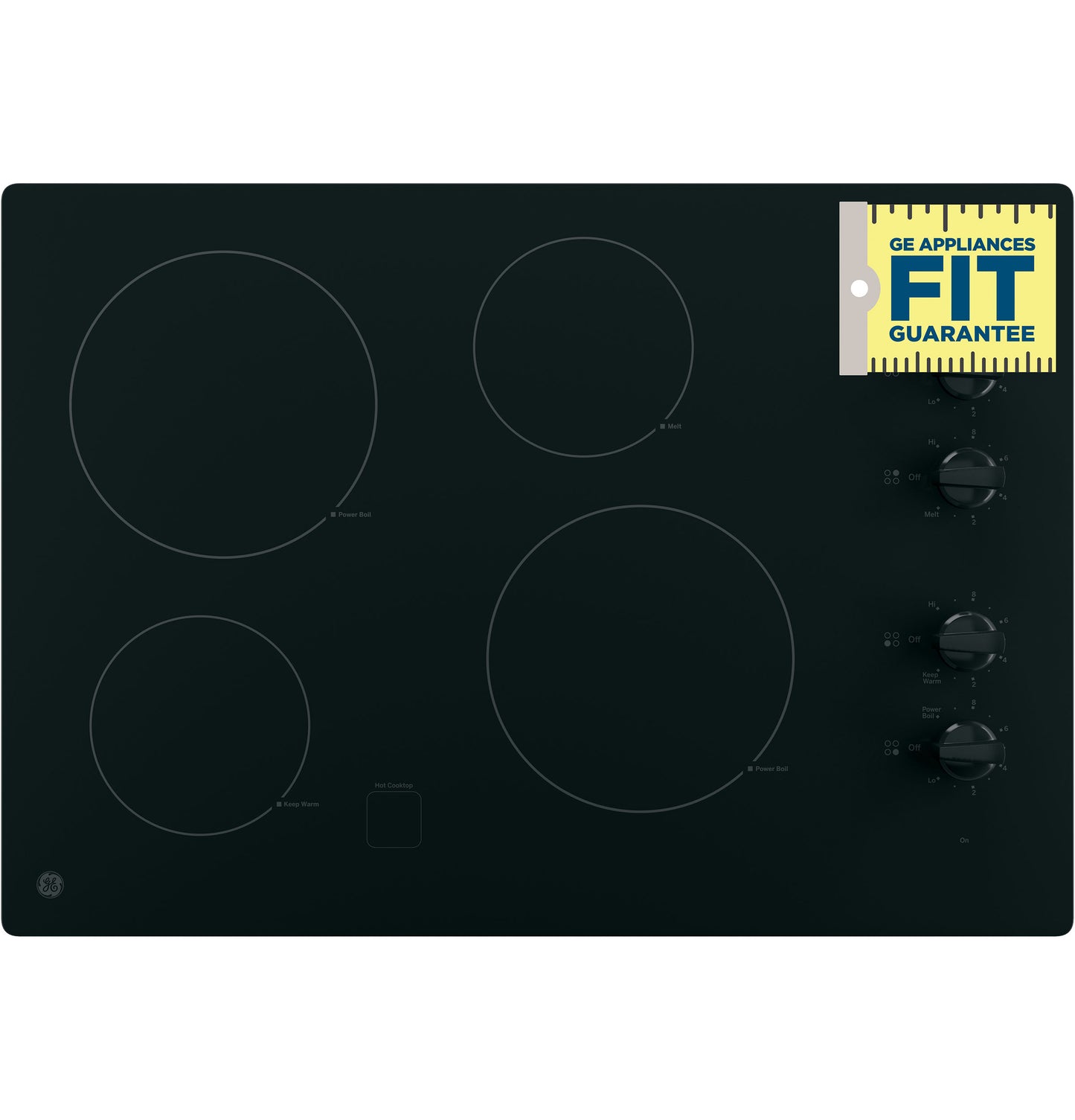 Black built-in electric cooktop with four radiant cooking elements and knob controls in Kitchen & Electric Cooktops collections