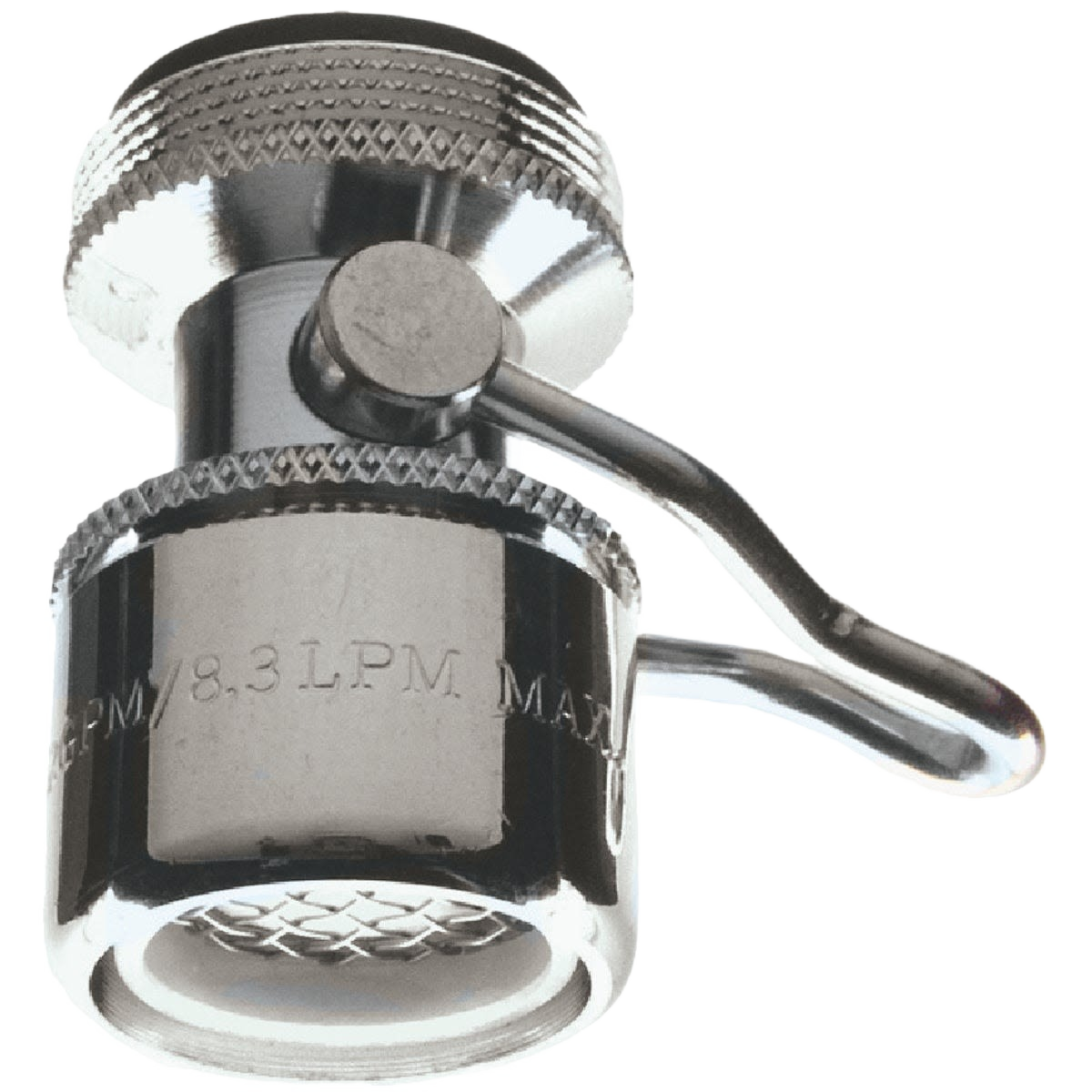 Chrome-plated faucet aerator with metal lever for flow control designed for home improvement tasks
