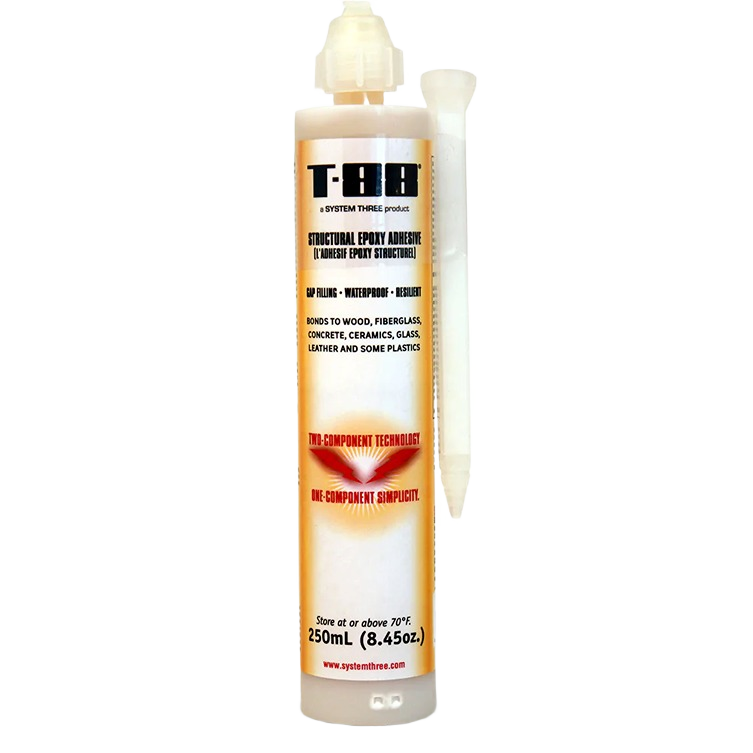 Dual-chamber epoxy adhesive cartridge with applicator for wood, fiberglass, and concrete repairs in epoxy collection