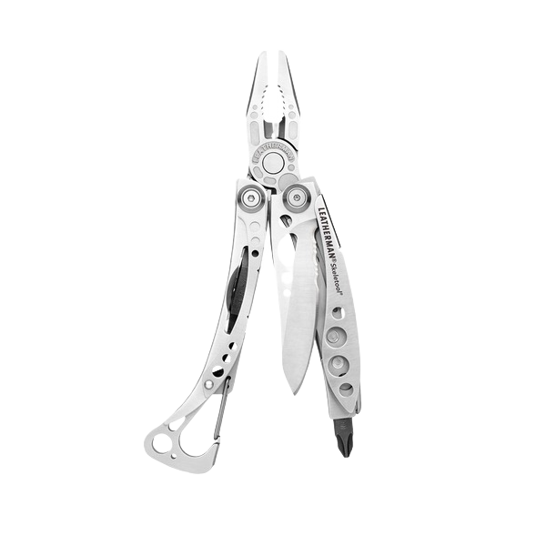 Compact stainless steel multi-tool with pliers, knife blade, and screwdriver for tools and home improvement tasks