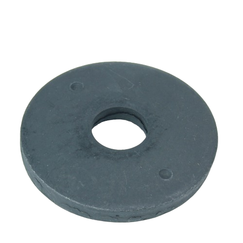 Round black washer with center hole designed for machinery and home improvement use