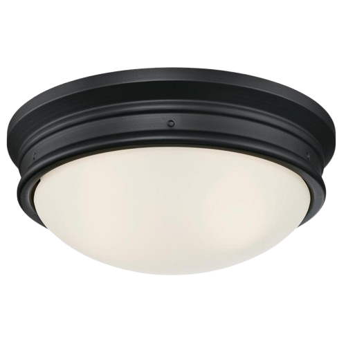 Matte black flush mount ceiling light fixture with frosted glass dome for lighting and home improvement tools collections