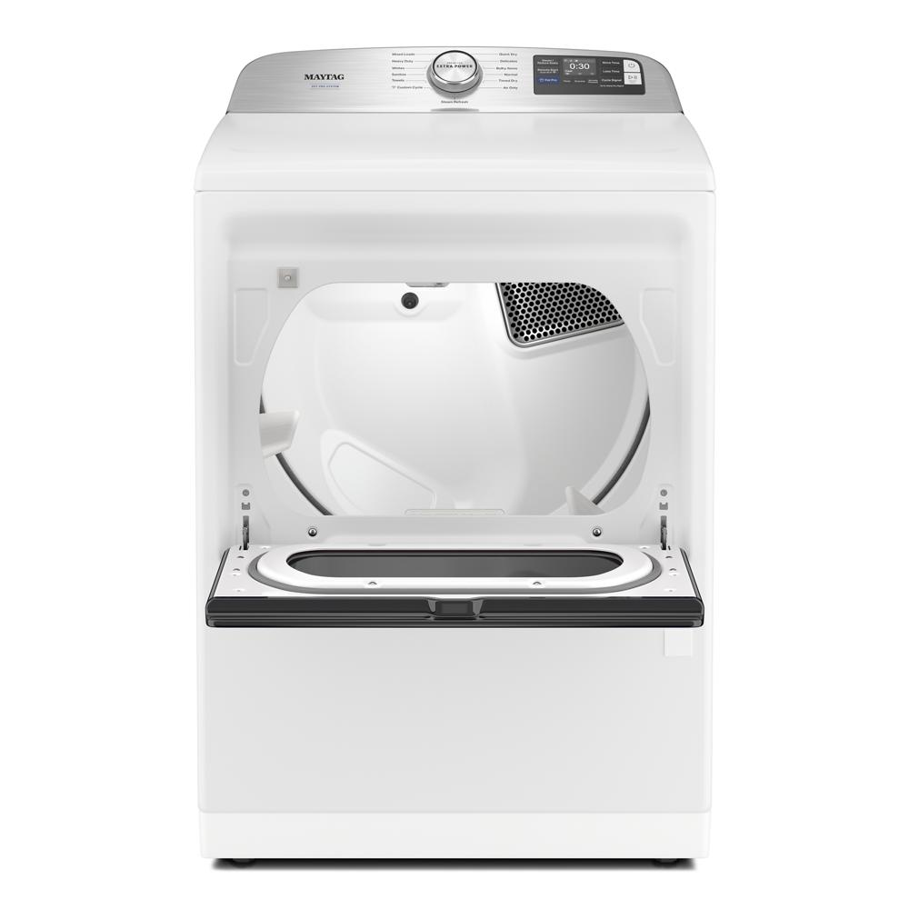 White top load electric dryer with open door and digital controls for appliance use in Dryers and Home Improvement collections