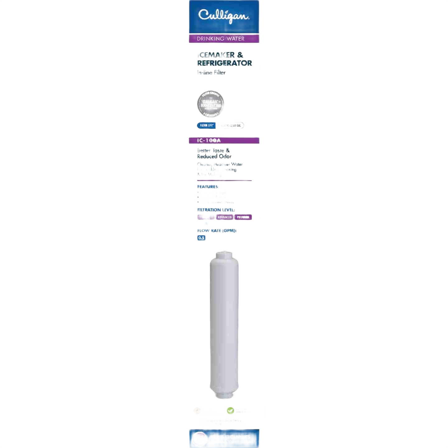 White cylindrical in-line water filter cartridge for ice makers and refrigerators in home improvement projects