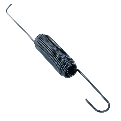 Black metal extension spring with hooked ends for use in tools and home improvement applications