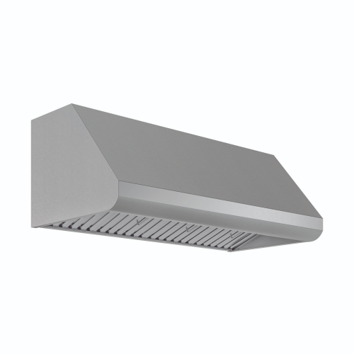 Stainless steel wall-mounted canopy range hood with a commercial-style vent design, part of kitchen appliances at Hartville Hardware.