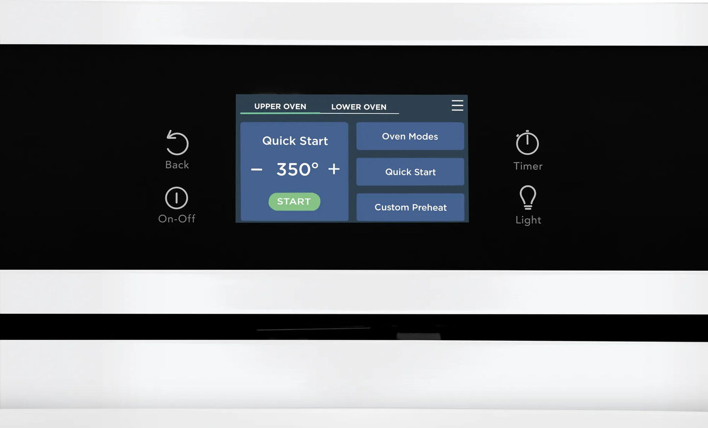 Digital touchscreen control panel displaying oven settings on a modern wall oven in kitchen appliance collections