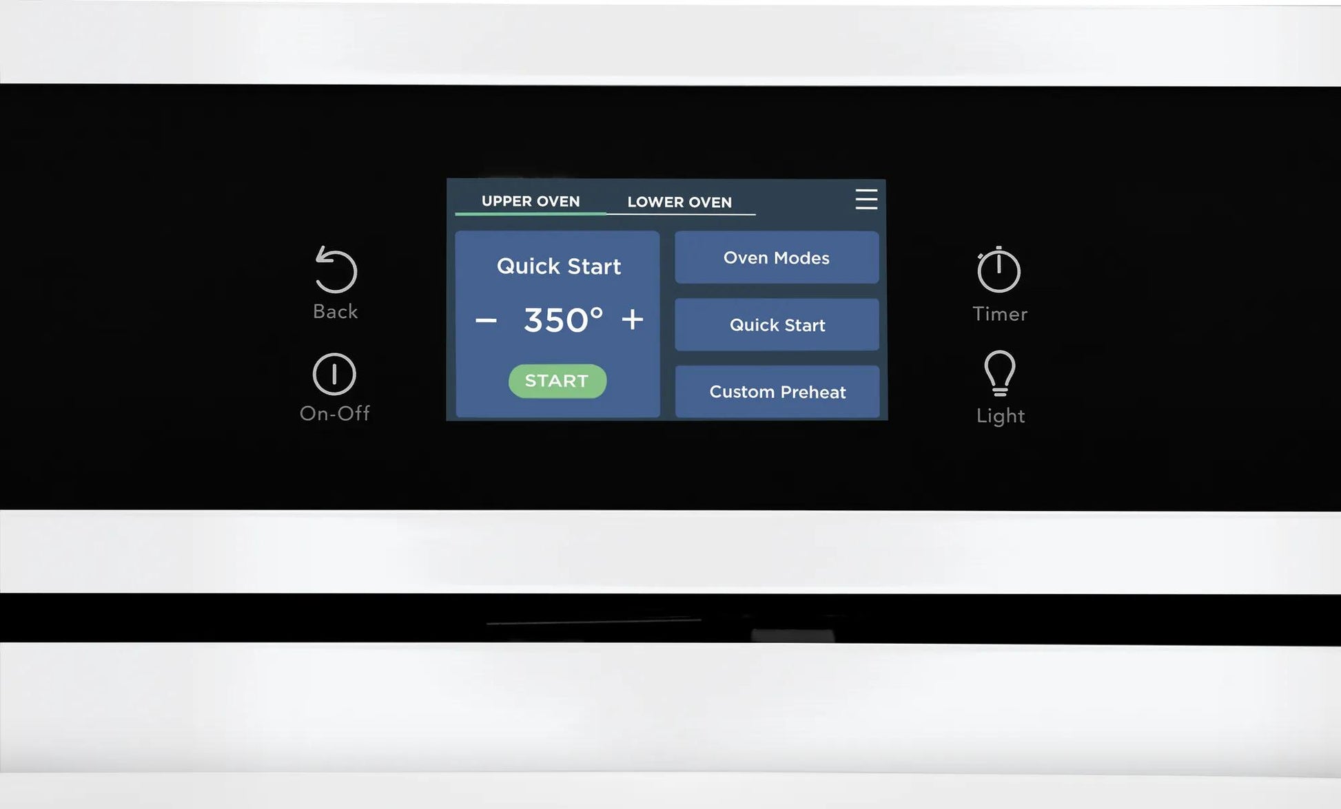 Digital touchscreen control panel displaying oven settings on a modern wall oven in kitchen appliance collections
