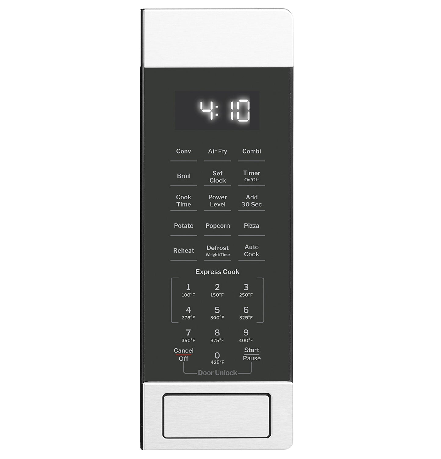 Digital control panel of stainless steel microwave with cooking mode options from microwaves and kitchen appliances collection