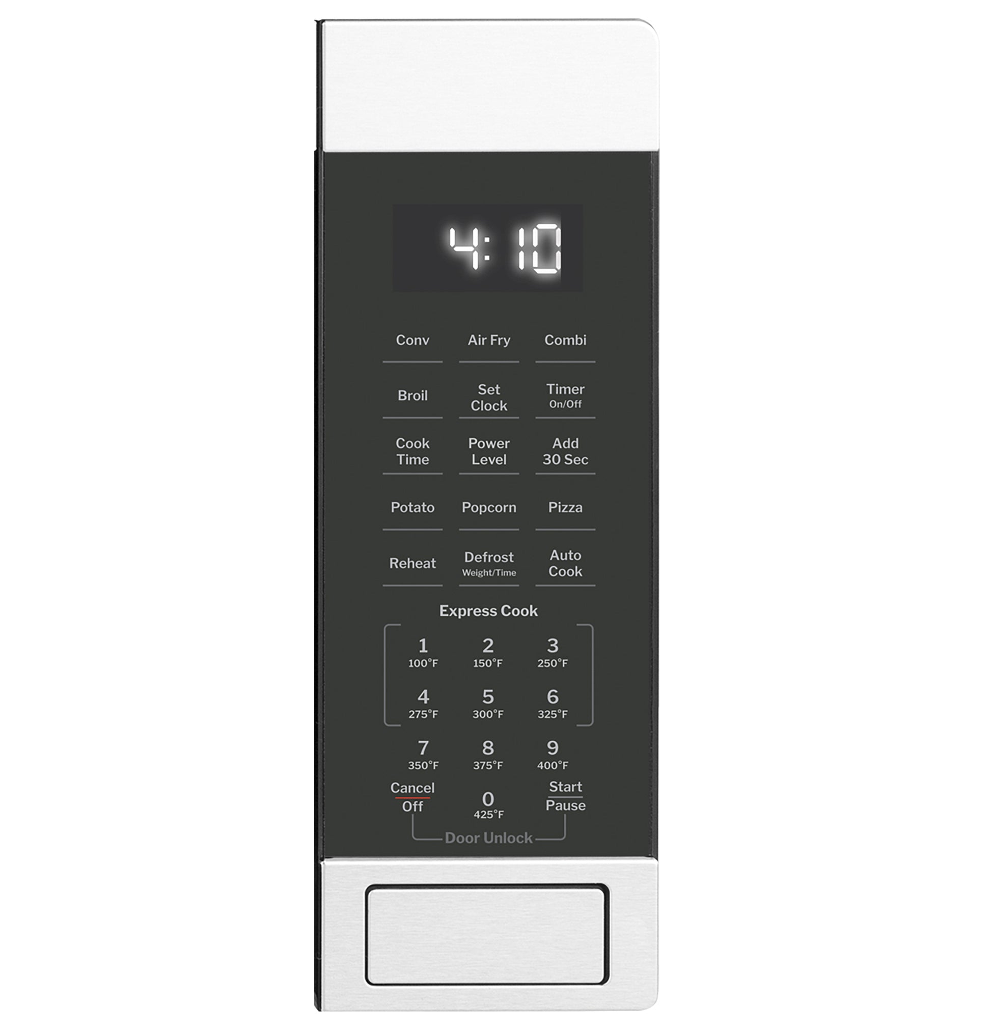 Digital control panel of stainless steel microwave with cooking mode options from microwaves and kitchen appliances collection