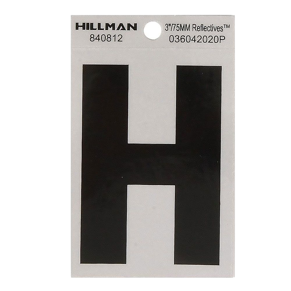 Hillman 3 in. Black & Silver Reflective Mylar Sticker Wide Style Letter H