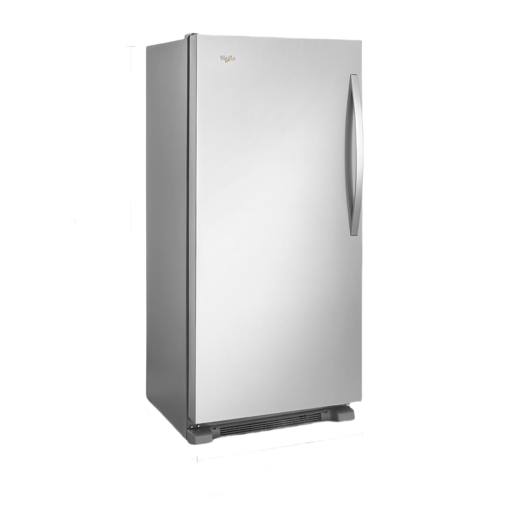 18 cu. ft. upright stainless steel freezer with curved handle and energy-efficient LED lighting, part of Freezers & Ice Makers and Kitchen & Kitchenware collections.