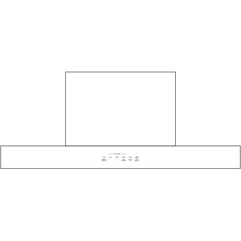 Minimalist line drawing of a wall mount range hood with centered control panel and dimmable LED lighting features