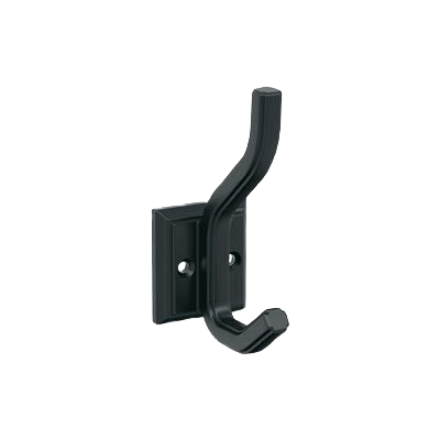 Matte black two prong decorative wall hook with art deco style for bathroom and storage organization under $50 collections