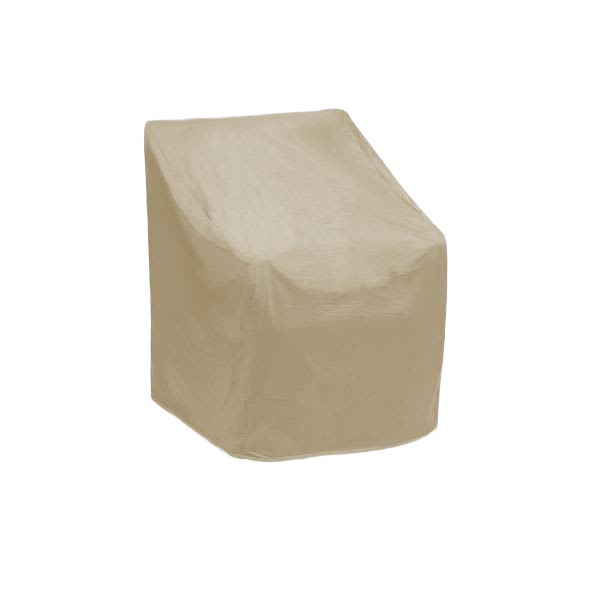 Tan waterproof vinyl patio chair cover with durable Velcro closures for outdoor furniture protection under $50