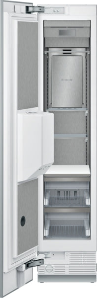 Built-in stainless steel freezer column with panel-ready door, multiple compartments, and external water dispenser from Appliances collection