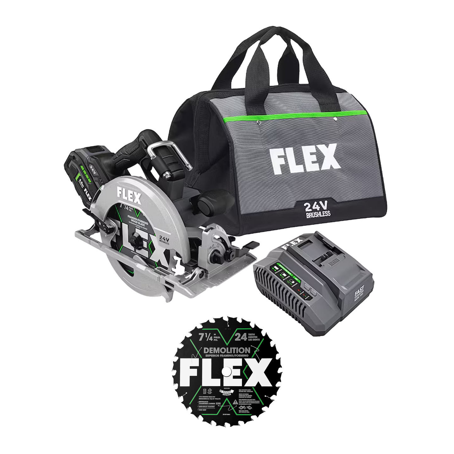 FLEX 24V 7-1/4" Brushless Circular Saw Kit + Demolition Blade