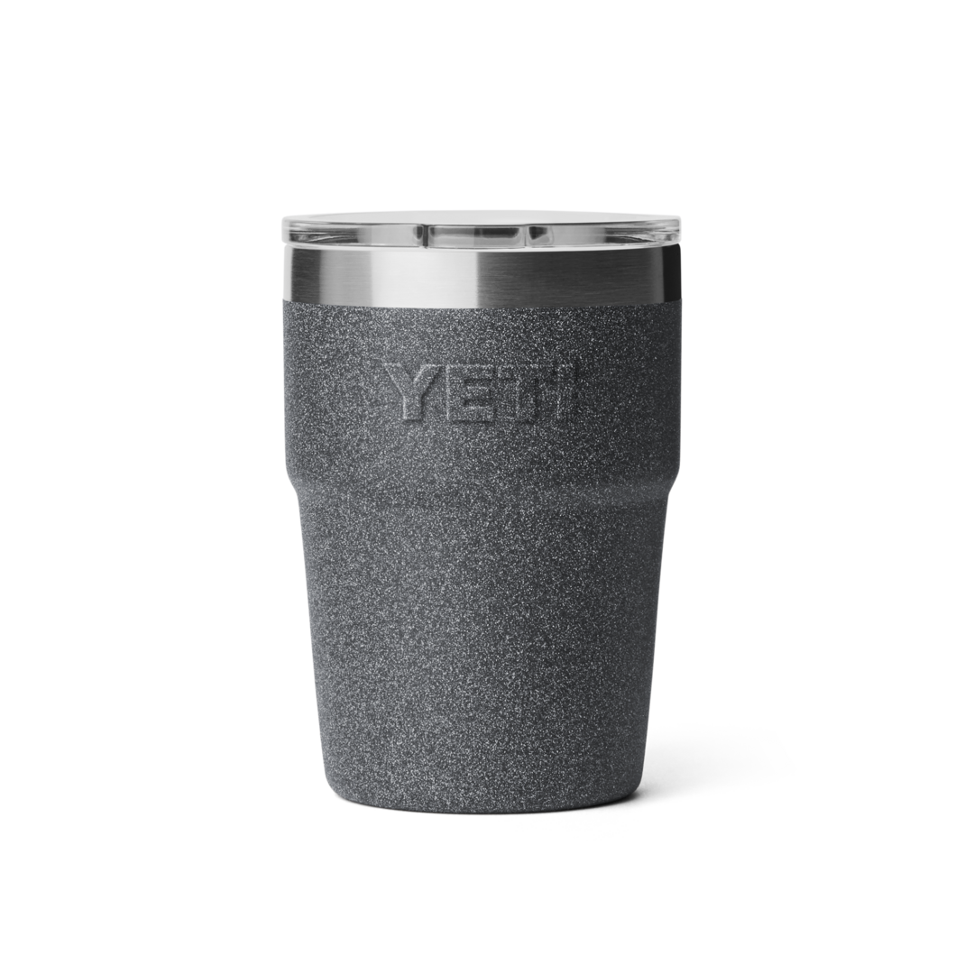 16 oz gray textured stackable cup with clear lid made of durable stainless steel from drinkware and kitchenware collections