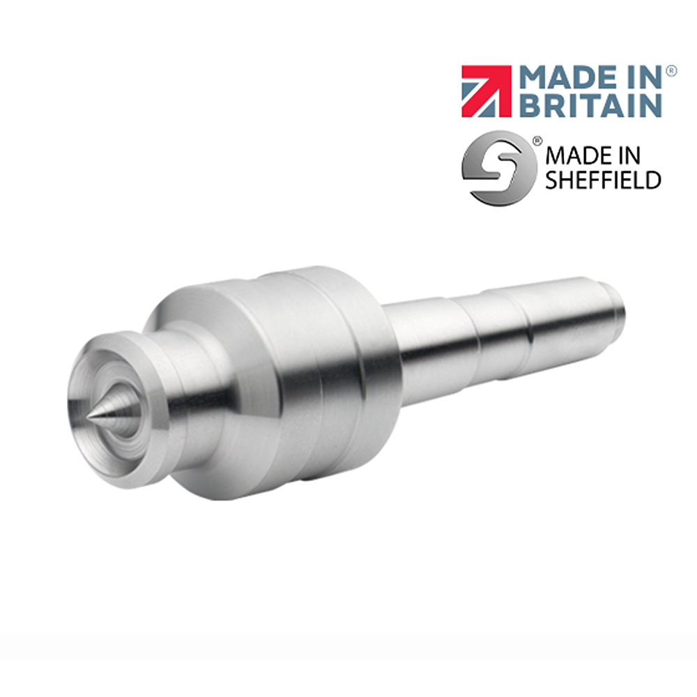 Precision-machined metal ring center with tapered shaft, designed for woodworking and home improvement tasks
