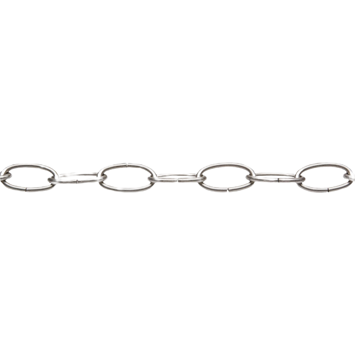 Lightweight silver-toned craft chain with large oval links for decorating and home improvement projects