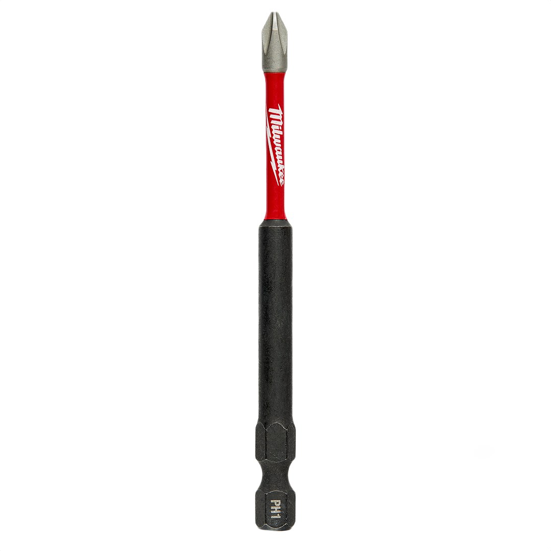 Red and black PH1 impact screwdriver bit with magnetic tip for power tool use in home improvement projects