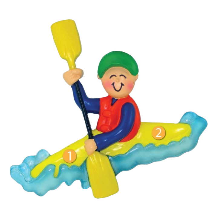 Colorful male kayaker ornament with green hat and red life vest for Christmas Ornaments & Tree Decorations under $50