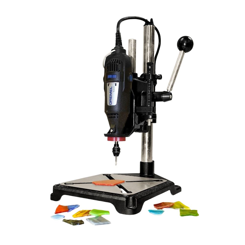 Compact drill press stand with adjustable lever and base, ideal for precision rotary tool projects under $100