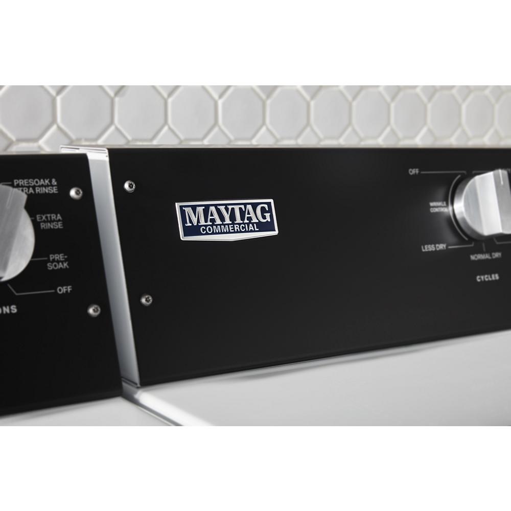 Close-up of black control panel featuring cycle and moisture settings on a commercial-grade electric dryer from dryers collection