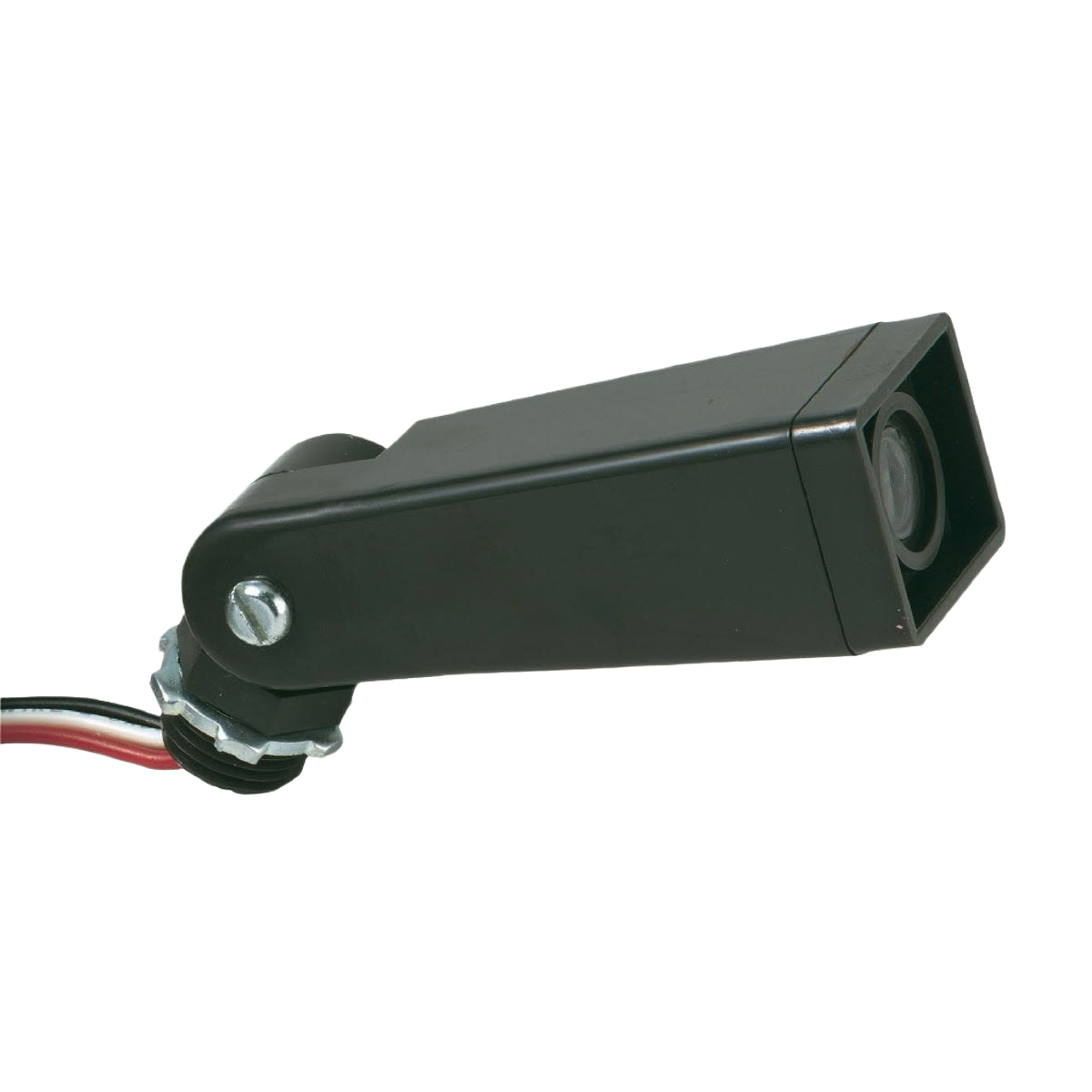 Black hard wire photocell lamp control with swivel mount for outdoor electrical and home improvement use