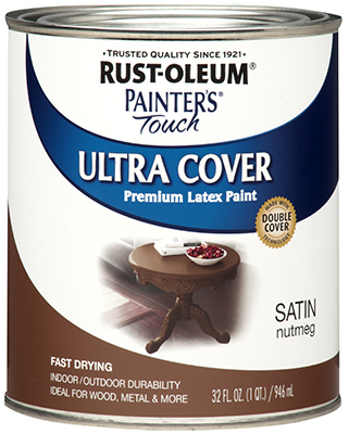 Rust-Oleum satin nutmeg latex paint can for specialty paint, paint supplies, and home improvement tools under $50