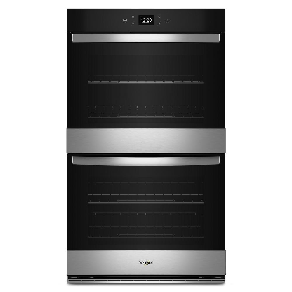 Modern black and stainless steel double wall oven with digital display in Wall Ovens and Appliances collections