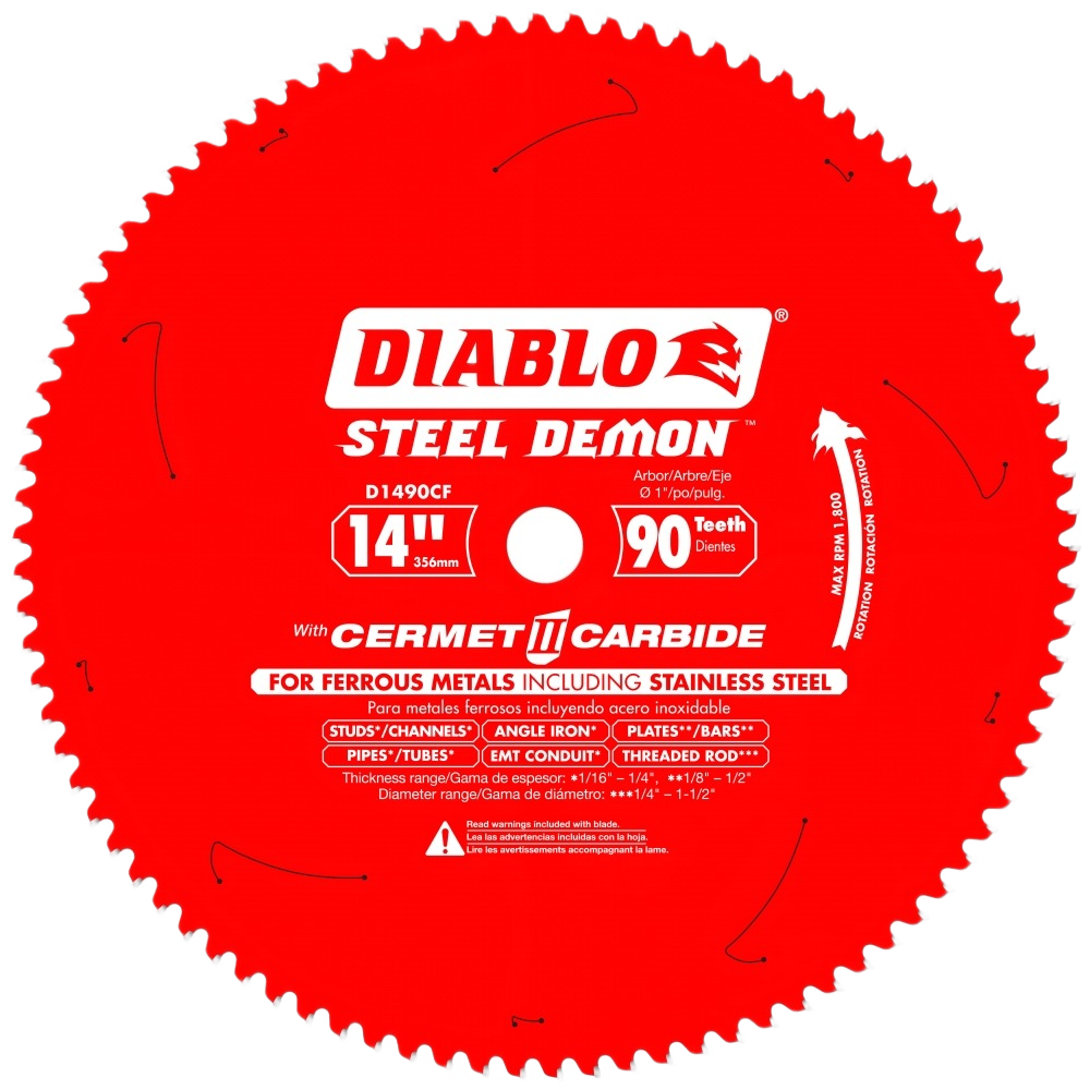 Red 14-inch steel cutting saw blade with 90 teeth for metal cutting in power tool accessories collections